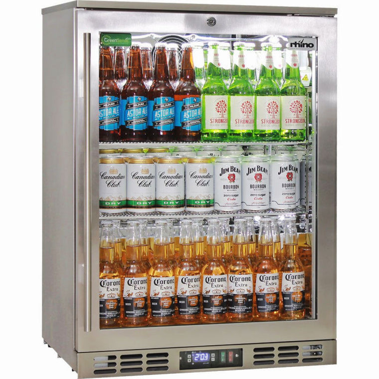 Bar Fridge | 129 Litre Alfresco front view with door closed and full of drinks