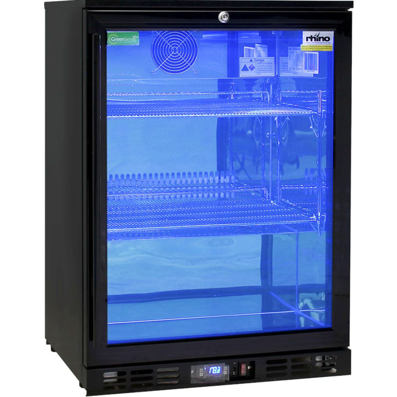 Bar Fridge | Single Door Alfresco | Multi Light front view with blue LED lights inside