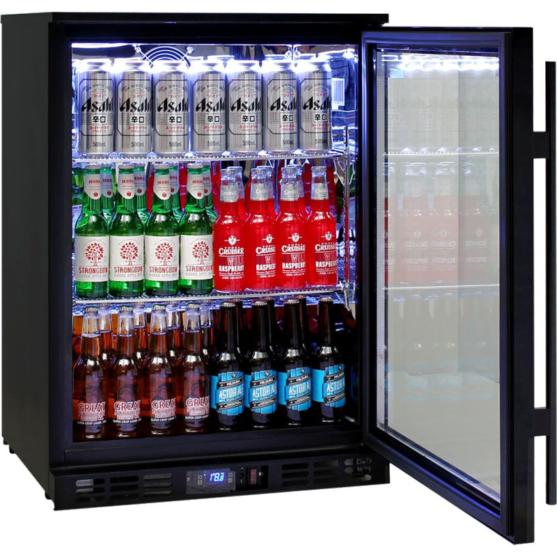 Bar Fridge | Single Door Alfresco | Multi Light with door open and full of drinks